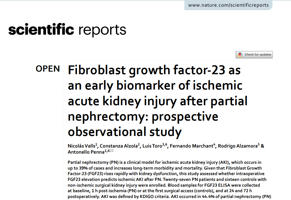 Factor de crecimiento fibroblástico 23 como biomarcador temprano de lesión renal aguda isquémica después de nefrectomía parcial